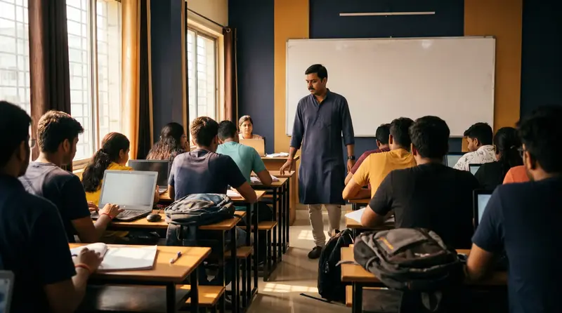 A trainer teaching a classroom of students with laptops