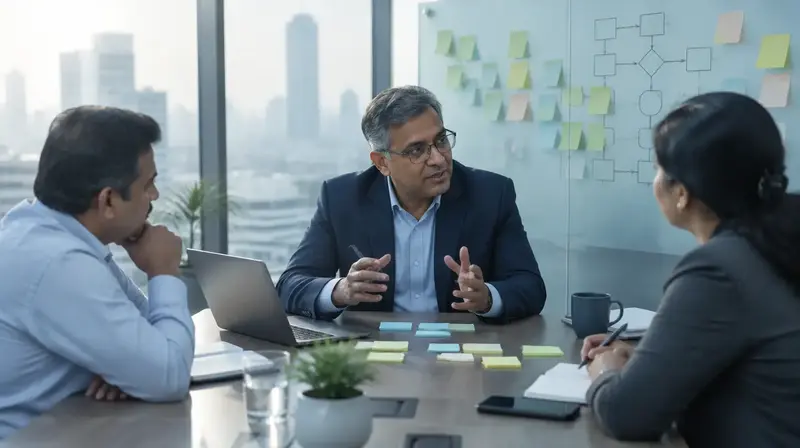 A consultant in a meeting with two clients